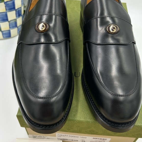 Gucci Men's interlocking G Black Leather Loafers. Size 12.5 - Picture 1 of 8